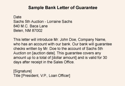 Letter of Guarantee Sample